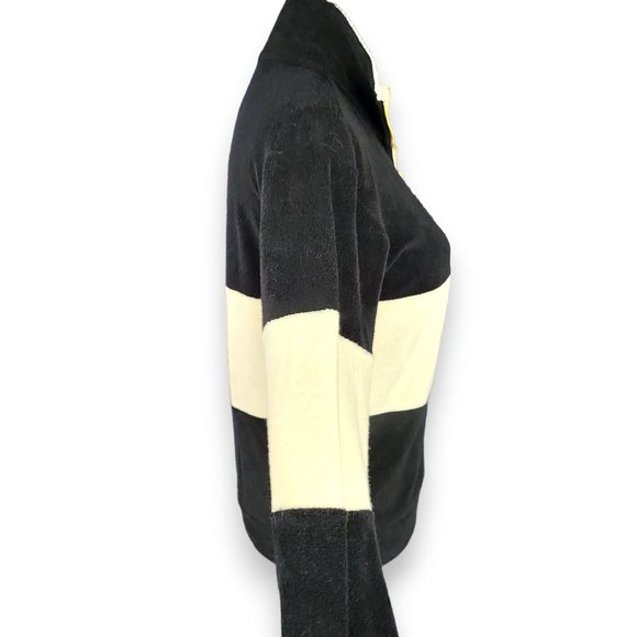 DONNI - Terry Half-Zip Pullover Black and Cream XSmall - Picture 3 of 14